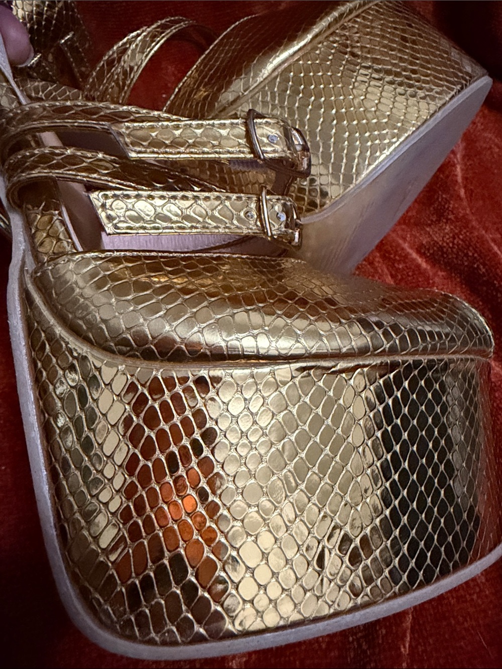 Gold Metallic Platform Ankle-Strap High Heels | 38 - Picture 5 of 12